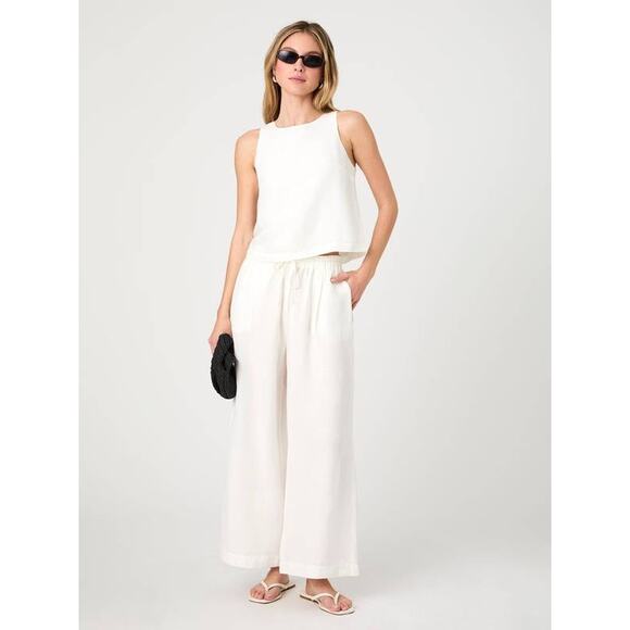 French Connection Birdie Linen Wide Leg Trouser Pant Summer White Small S Beach - Picture 1 of 5